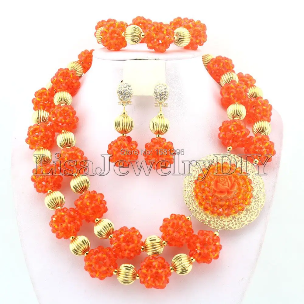 

Gorgeous Crystal Ball Costume Jewellery Nigerian Wedding African Beads Jewelry Set HD1051