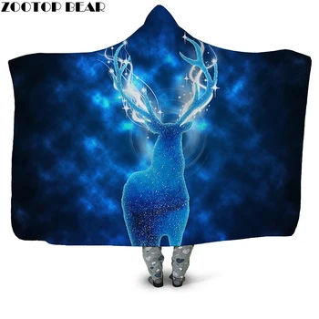 

Galaxy Deer 3D Printed Plush Hooded Blanket for Adults Children Youth Warm Wearable Fleece Throw Blanket Home Office Washable