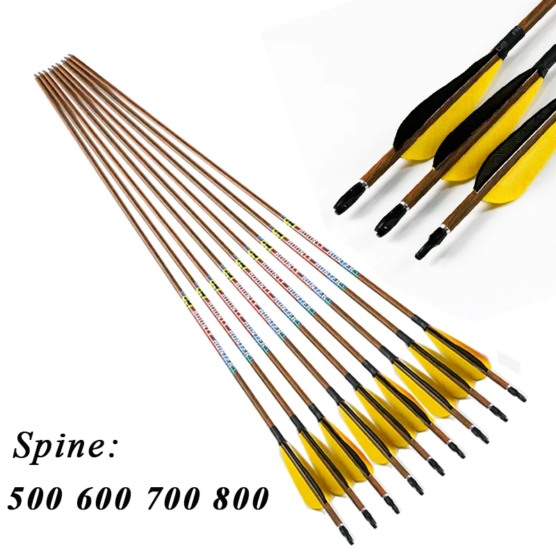 

12PCS Archery Carbon Arrows Shafts 30 inch Spine500-800 Pin Nock 3" Turkey Vanes 80GR Points Compound Recurve Bow Hunting