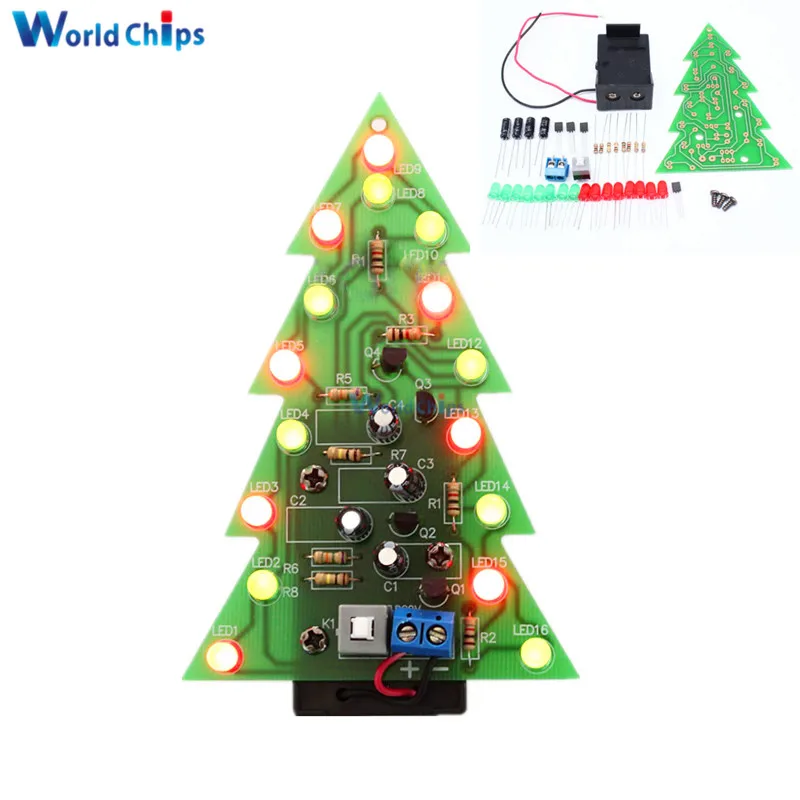 DIY Kit Christmas Trees LED Circuit Red Green Flash Light Electronic