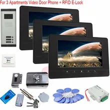 For 3 Apartments 7-Inch Color Screen Video Door Phone Monitor with Home Security 3 Keys Camera+RFID Electronic lock In Stock!
