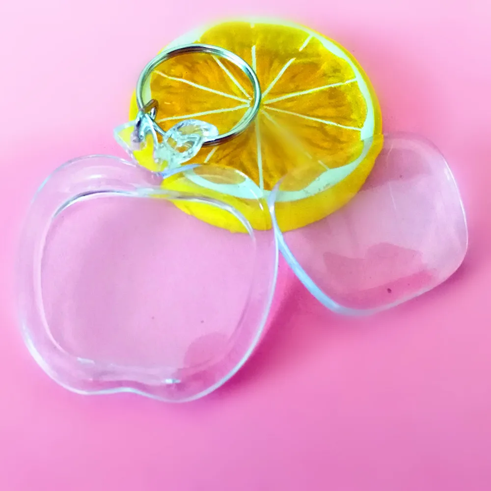 

Free shipping 3pcs/lot Two size Apple Shaped Transparent Blank Insert Photo Picture Frame Key Ring Split keychain