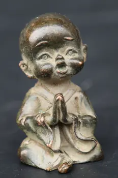 

55MM/2.2" Collection China Bronze Exquisite Buddhism Cartoon Lovable A Little Monk Bareheaded Shaveling Statue Statuary 157g