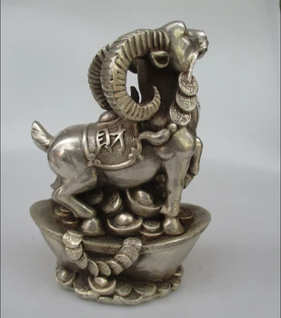 

Antique antiques Collectible Decorated Old Handwork Tibet Silver Carved Lucky Goat Statue/ Sculpture