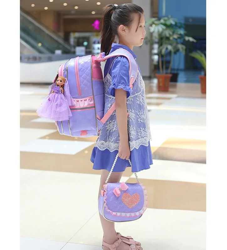 Комплект из 5 предметов; детская школьная сумка с тремя колесами; рюкзак принцессы для девочек; водонепроницаемый рюкзак из искусственной кожи; Детские ортопедические школьные сумки для подростков