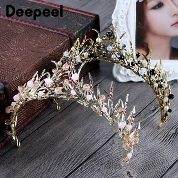 

Deepeel 1pc Vintage Crystal Headwear Manual Beading Headband Tiaras Headwear Alloy Craft Luxury Crown Hair Accessories HA019