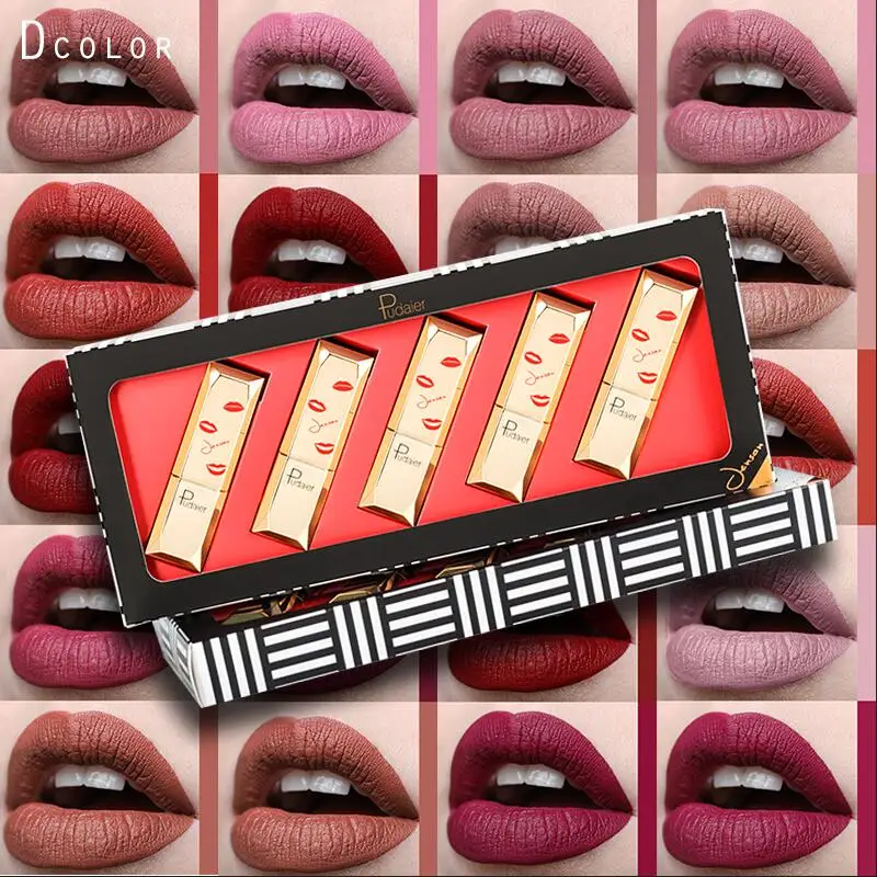2018 pudaier Марка 5 шт. матовая помада комплект телесного цвета коричневый шоколадный