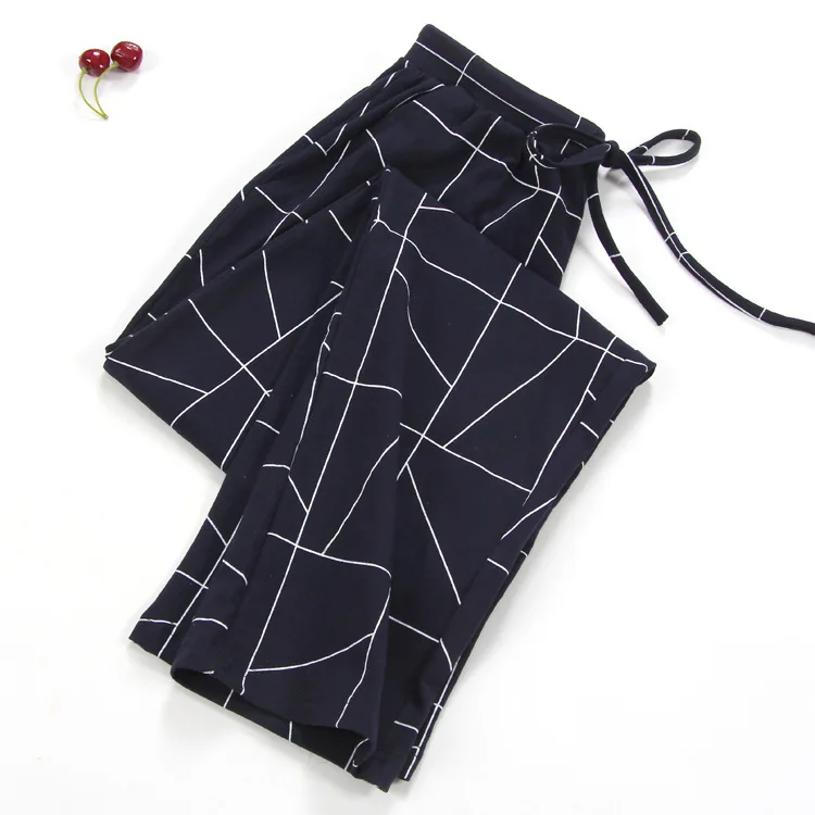 Новые женские пижамные штаны из хлопка, женские Пижамные брюки, тканые домашние штаны, удобные дышащие пижамные штаны - Цвет: Navy Geometry