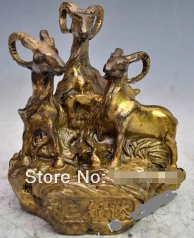 

0Chinese Bronze Copper Feng Shui Auspicious Lucky Three goat sheep to Hill Statue