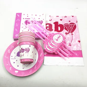 

81pcs baby girl theme disposable tableware party set baby shower party decoration baby girl theme party set for 20 people use