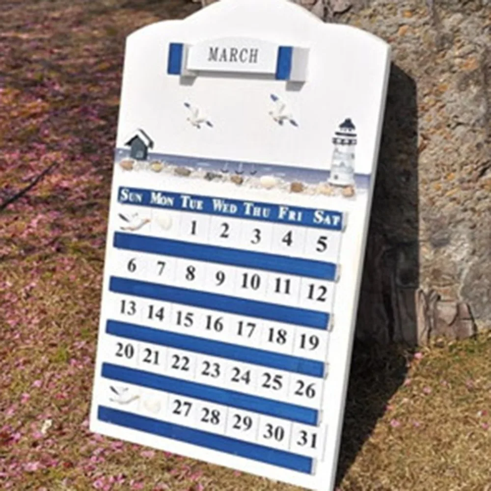 Средиземноморская мебель для дома синяя и белая классическая массивная деревянная вечный календарь