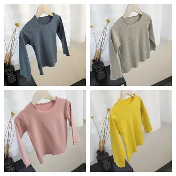 

2019 spring new long-sleeved solid-color undercover Korean children's wear doll shirt girl baby top