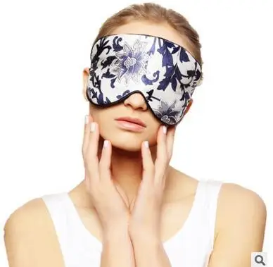 Высококлассная шелковая переносная маска для сна синего и белого цвета, мягкая маска для отдыха, повязка для глаз, маска для сна, чехол MR097 - Цвет: 1