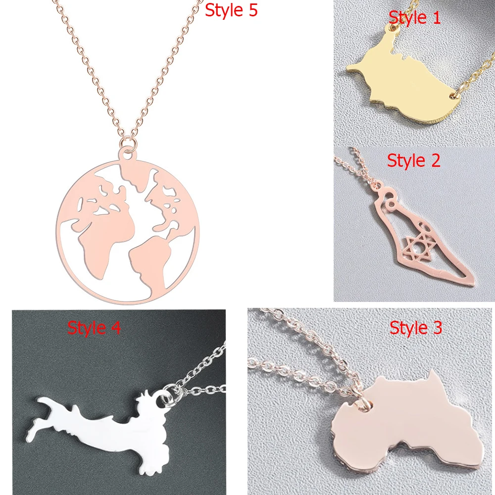 

Chandler Hot World Map Necklace Stainless Steel Globe Italy America Africa Country Map Pendant Chokers Clavickle Chain Collars