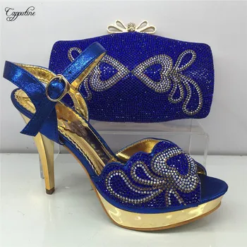 

Wonderful royal blue evening thin high heel sandal shoes and purse bag set for party GY11 heel height 10cm