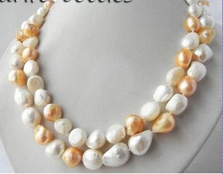 

HOT## Wholesale > 12MM 33'' White Pink Baroque Freshwater Pearl Necklace