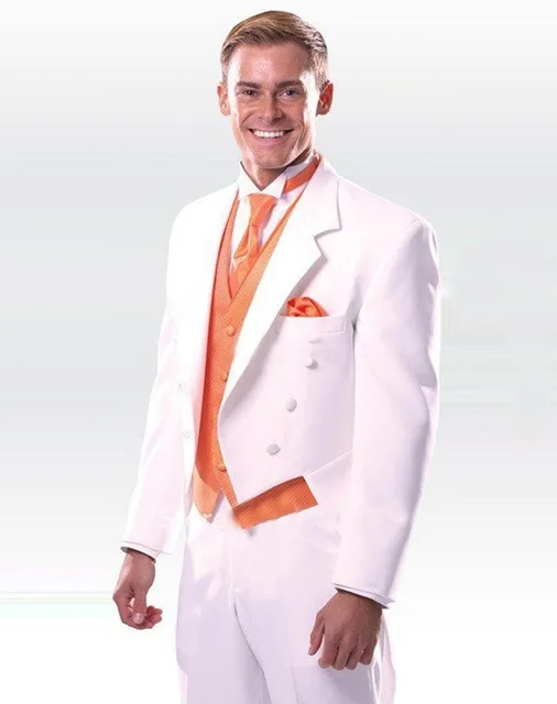 2017 Handmade White Tuxedos With Orange Vest Groomsman Wedding 2017 Handmade White Tuxedos With Orange Vest Groomsman Wedding Dinner Party Suits Charming Show