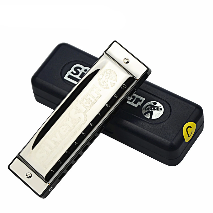 حار بيع 10 الثقوب هارمونيكا Hohner نجمة فضية مفتاح من C البلوز القيثارة أداة عزف موسيقى الفم الجهاز سلم موسيقي Gaita الأكورديون