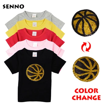 

Summer Boys T Shirt Magic Reversible Sequins Tshirt Children Casual Clothing Short Sleeve Basketball Sequins Fashion Tees