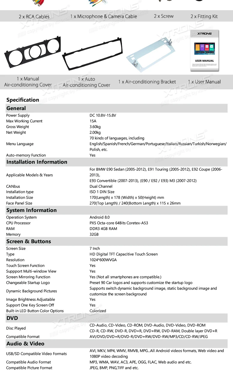 Perfect 7" Android 8.0 OS Car DVD Multimedia Radio for BMW E90 2005-2012 & E91 2005-2012 & E92 2006-2013 & E93 2007-2013 & M3 2007-2012 23