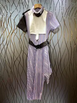 

Summer 2020 new pleated irregular short-sleeved waistband dress
