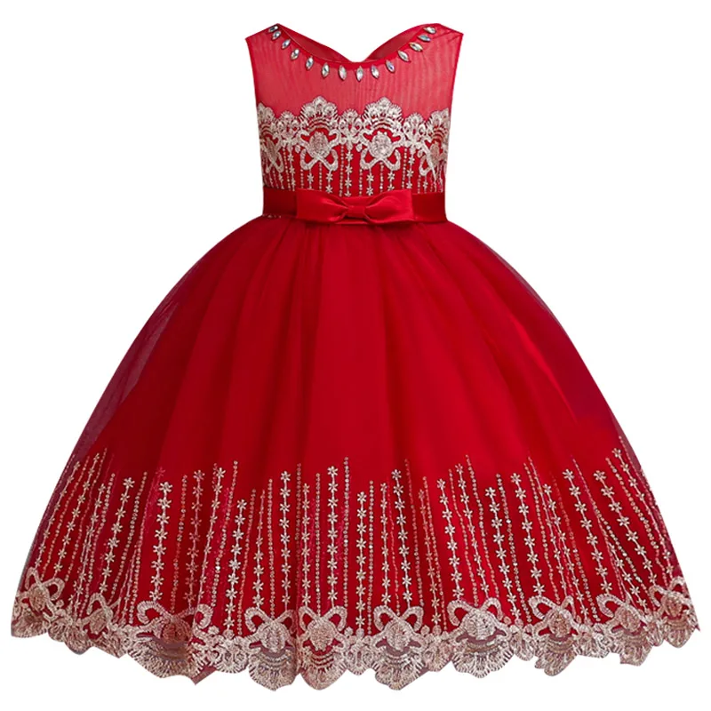 Летнее платье для девочек, детские платья для девочек, костюм, свадебное платье с цветочным узором для девочек, детское платье принцессы для девочек, vestido infantil - Цвет: Red