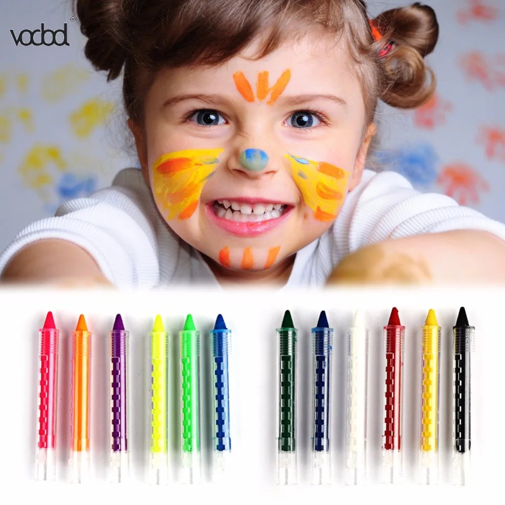 

VODOOL 6/12pcs Colorful Body Face Makeup Painting Pen Kids DIY Drawing Watercolor Pen Halloween Party DIY Paint Crayon Stick New
