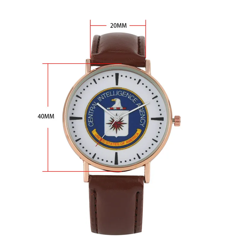 YISUYA Quartz Mens Watch CIA Logo Dial Leather Band Wristwatch Male Clock Watches 2 Colors Fashion Gifts horloges mannen