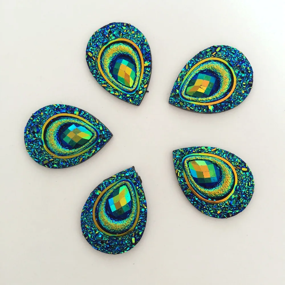 

20PCS Black Resin AB Color Peacock Teardrop Flatback Rhinestone Wedding Decoration 2 Hole C571*2