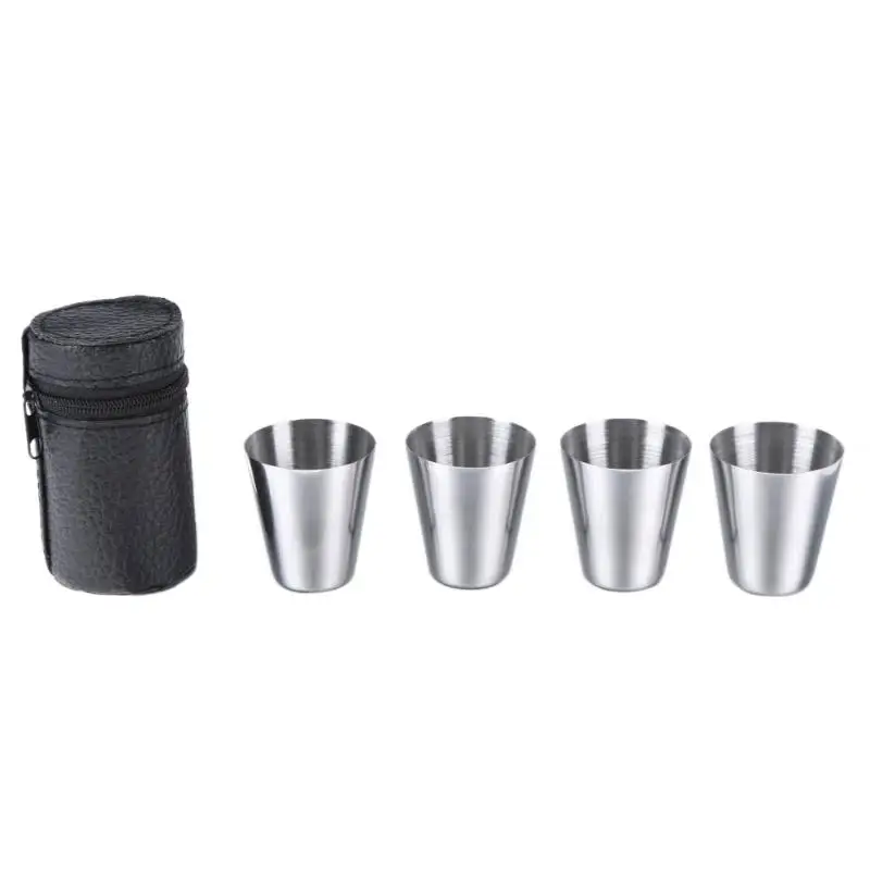 

4pcs 30ml Wine Cups Outdoor Portable Stainless Steel Cup with PU Package Bag Drinkware Kitchen Tools