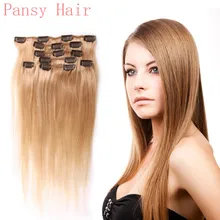Remy Human Virgin Hair Straight Hairpieces Wigs Clip in Human Hair Extensions Full Head 15inch 18inch 20inch 22inch 24#Colour