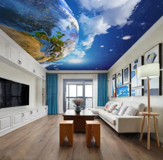 

1828 Earth in the Blue Sky Printing stretch ceiling film for workshop ceiling decoration