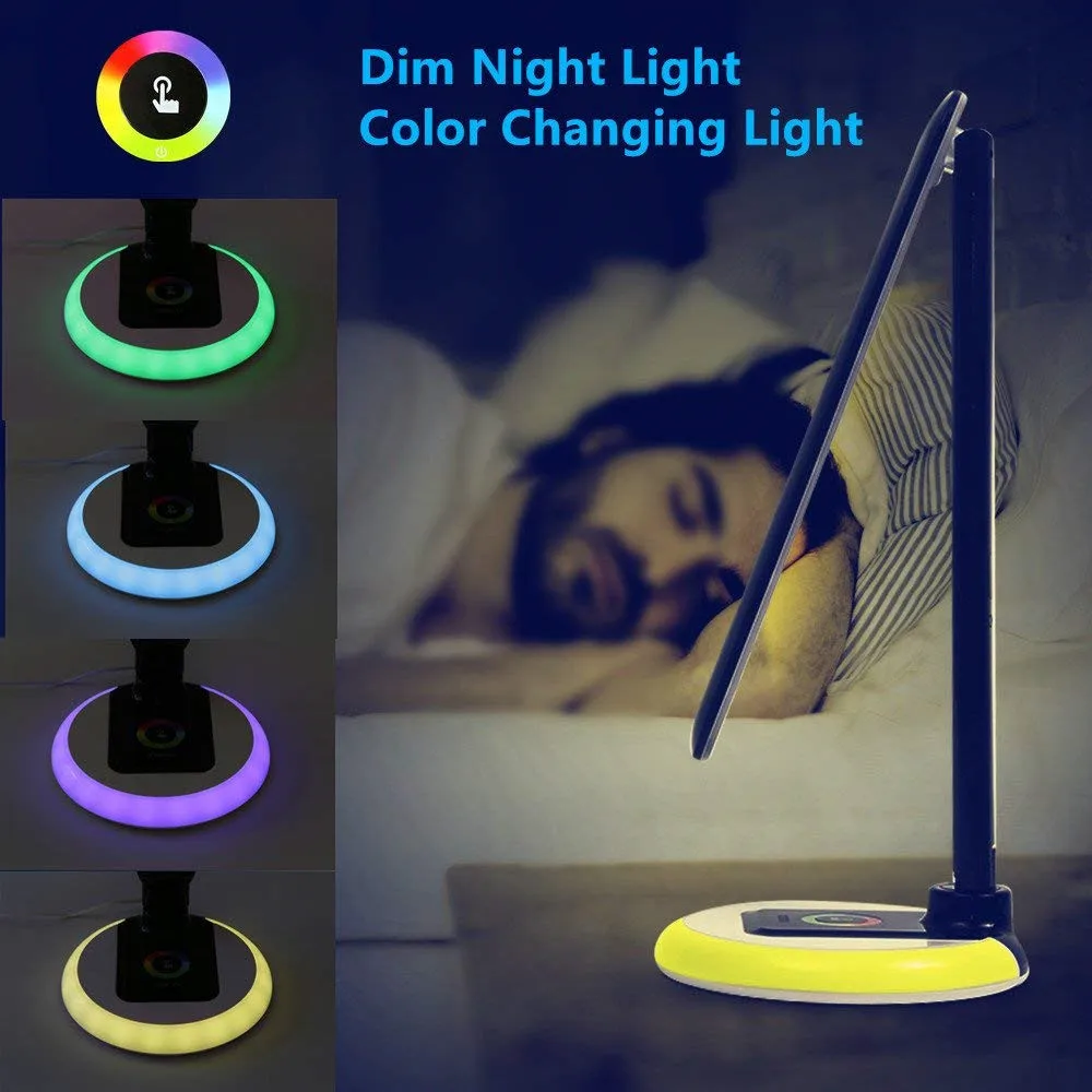  10W LED Desk Lamp Dimmable Office Study Table Ligh with ClockUSB ChargingColor Changing BaseTouch C - 32921688334