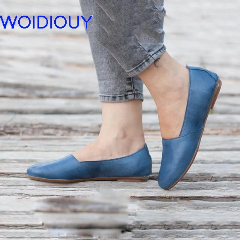 

Blue Handmade Loafers Flats Women Red Genuine Shoes Slip-On Oxford Shoes Mother Loafers Casual Driving Ballet Footwear