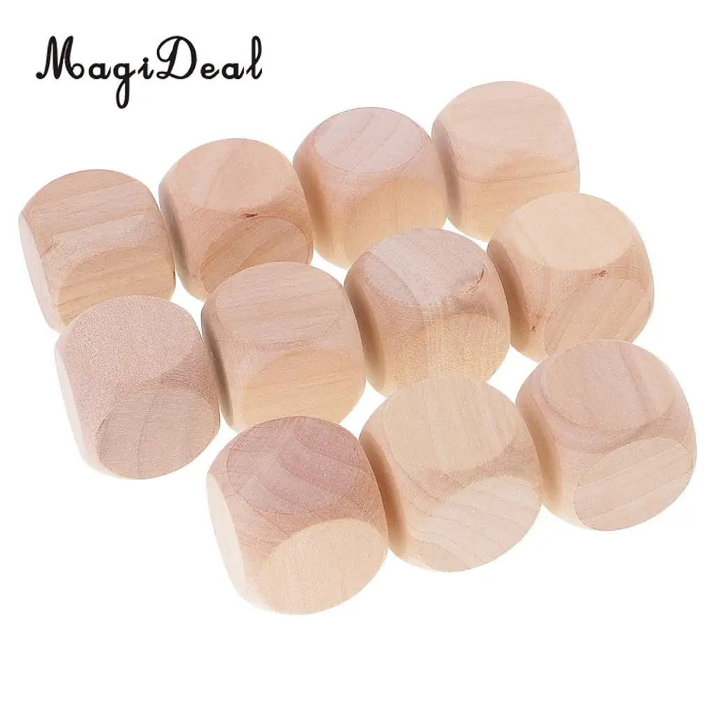 MagiDeal 10 Piece/Set 3cm Wooden Dices D6 Six Sided Blank DIY for D&D TRPG MTG Toys