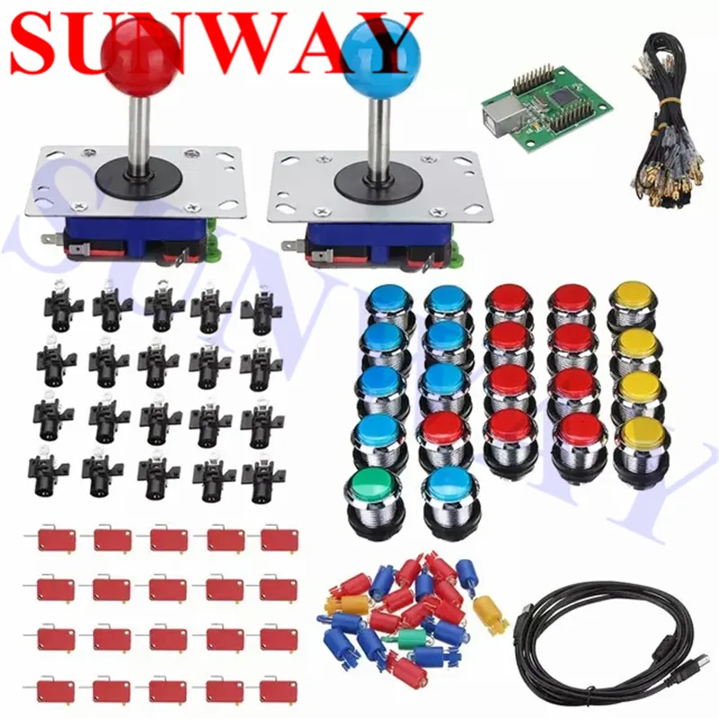 Аркадный DIY набор для 2 игроков ПК PS3 USB чип управления Zippyy joystck LED хромированный
