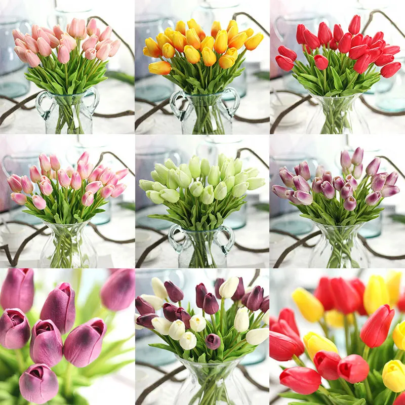 5pcs PU Tulips Artificial Flowers Real touch artificiales para decora