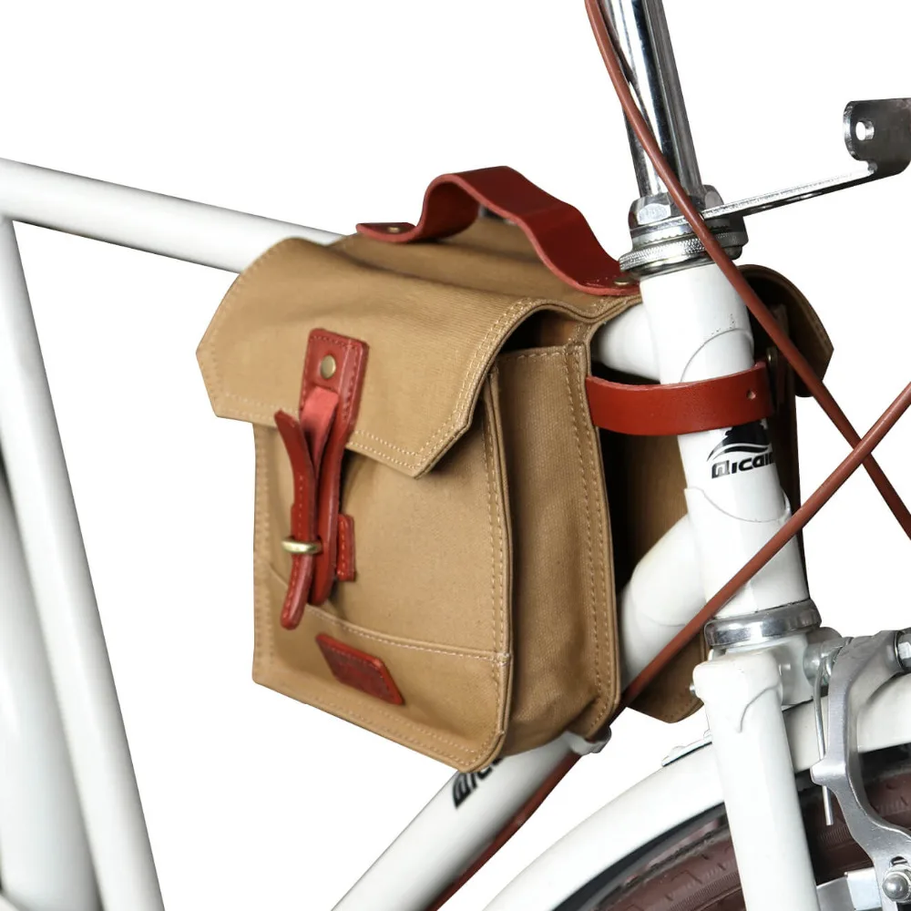 Clearance Tourbon Vintage Canvas Bicycle Top Tube Bags Bike Frame Bag Cycling Pannier Two Pouches Multi-function Bike Accessories 0