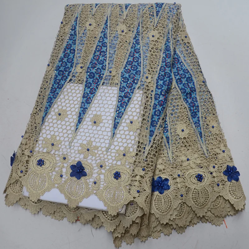 

(5yards/pc) High quality African guipure lace fashion cord lace fabric with wax fabric and lots of beads for party dress WLP986