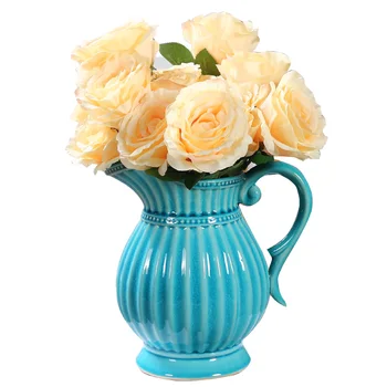 

American Mediterranean Ceramic Hydroponics Vase Milk Jug Home Furnishing Living Room TV Cabinet Entrance White Flower Ornaments