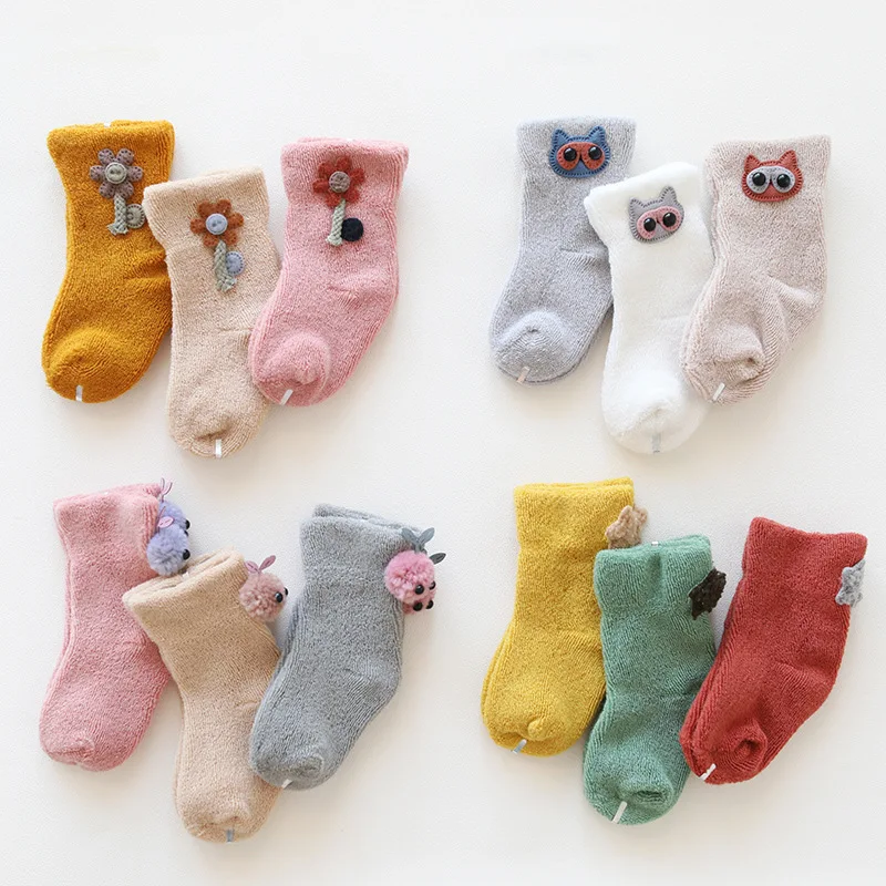 

3Pcs new cute cartoon baby socks Spring Autumn terry socks warm toddler boy/girls floor socks sweat clothing accessories 0-36m