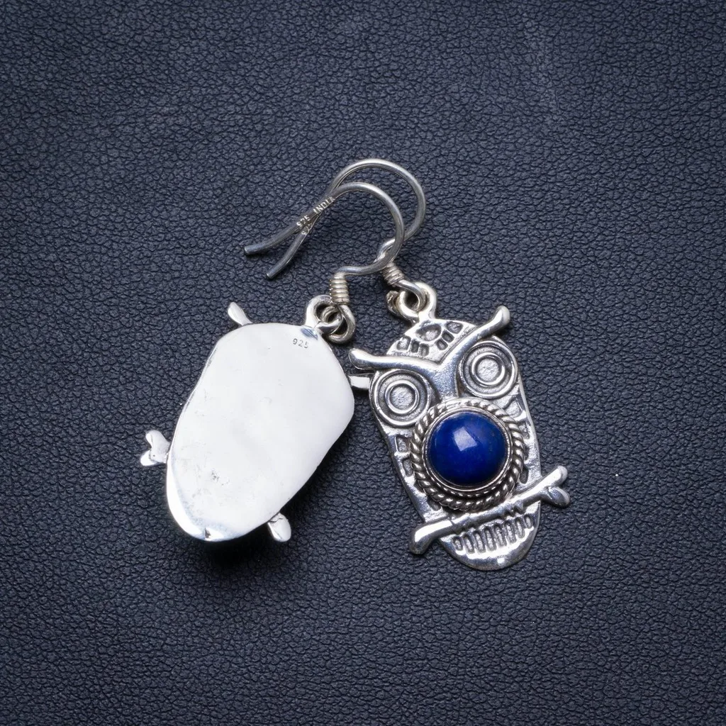 

Natural Lapis Lazuli Handmade Unique 925 Sterling Silver Earrings 1.5" X4035