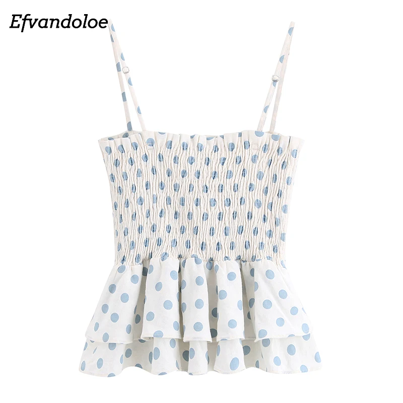 

Efvandoloe Polka Dot Women Tops Summer Spaghetti Strap Top Crop 2019 Korean Fashion Clothes