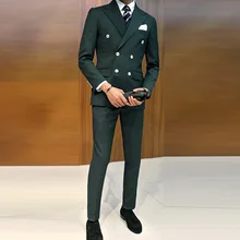 Dark Green Business Suit Groom Tuxedos Slim Fit for Men Wedding Suit 3 Pcs Jacket Vest