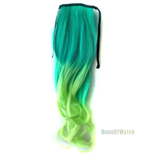 Fashion Green to light Green Curly Ponytail Hair Extensions