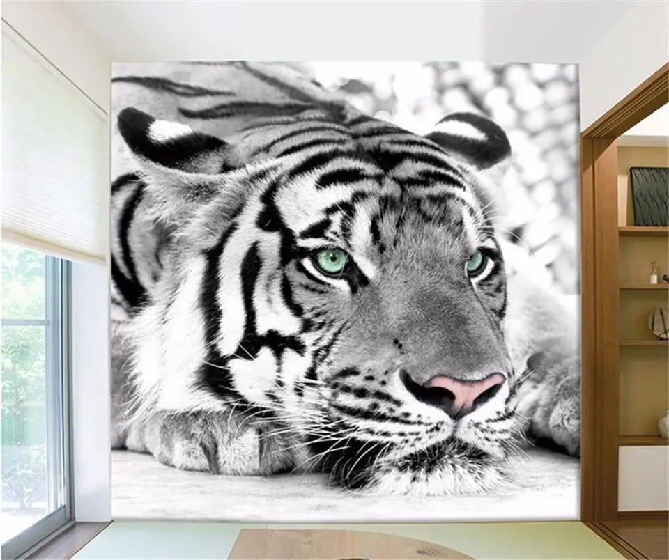 3d Foto Wallpaper Harimau Hitam Dan Putih Hewan Mural Masuk Tidur