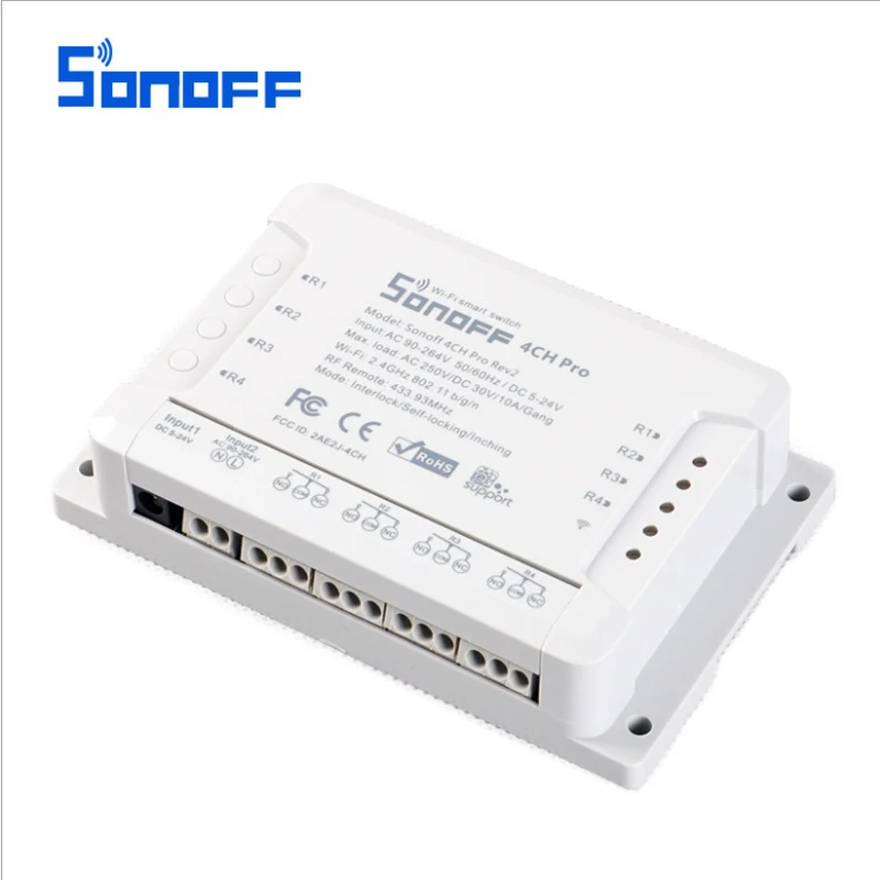 SONOFF 4CH Pro R2 Wifi Пульт дистанционного управления светильник выключатель питания RF 433mHz многоканальный 4 банд способ для модули для автоматизации умного дома