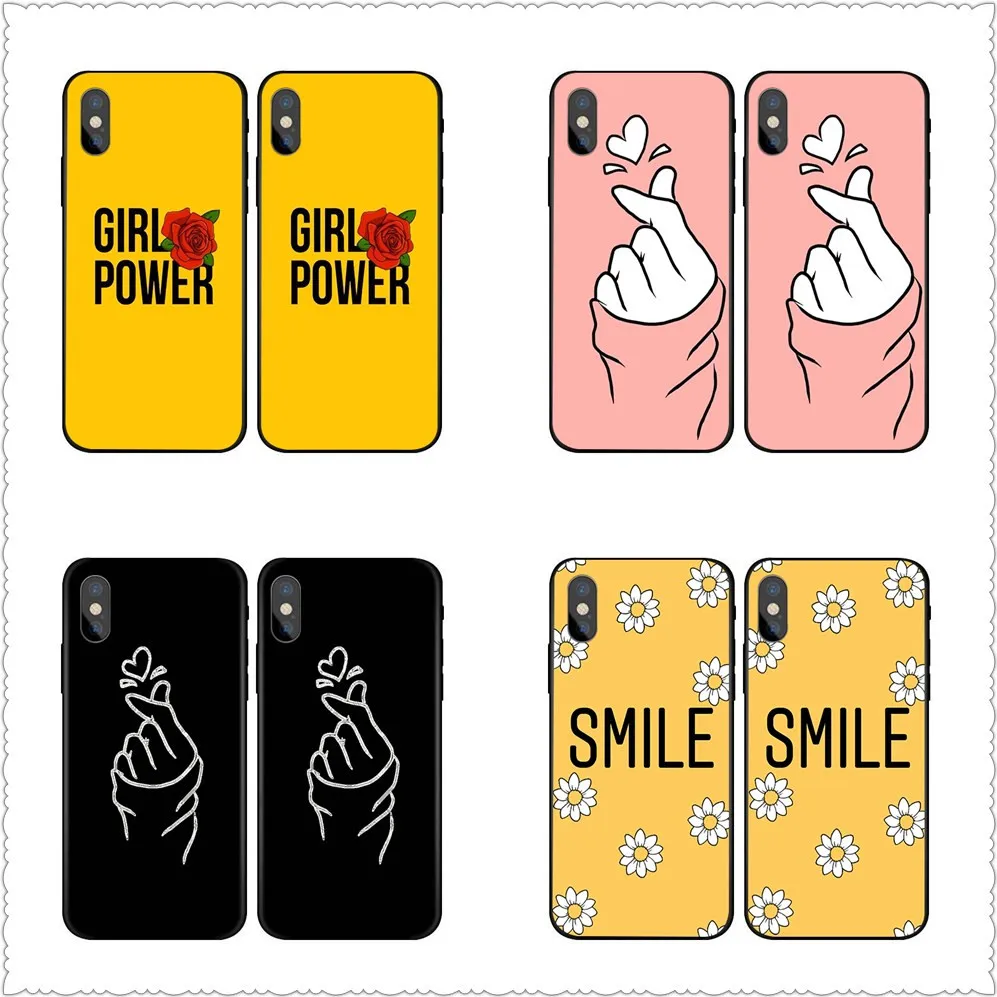 

Cartoon GIRLER POWER For iphone X 7 8 Black silicone case For Samsungs7 s8 s9 Korean style Love Heart Finger Gesture Case Cover