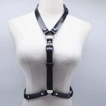 

Leather Punk Harness Handmade suspenders Sexy Harajuku Body woman Bondage Metal O-round Adjustable Waist Belt Strap Cross hang