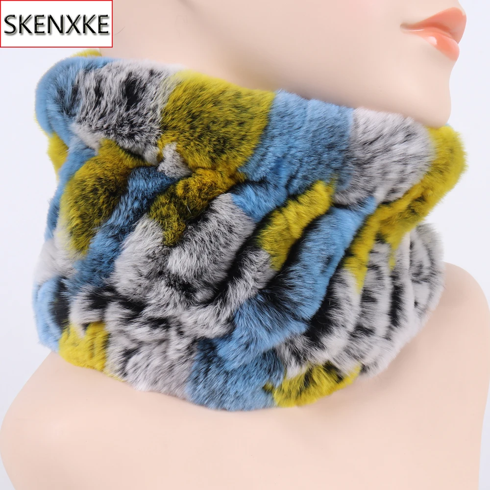 

New Winter Women Real Fur Ring Scarf Knit Good Stretch Genuine Rex Rabbit Fur Headbands Elastic Warm Soft Natural Fur Scarves
